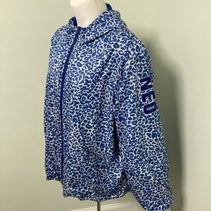 Adidas NEO Blue White Animal Print Wind Breaker Zipper Jacket Large